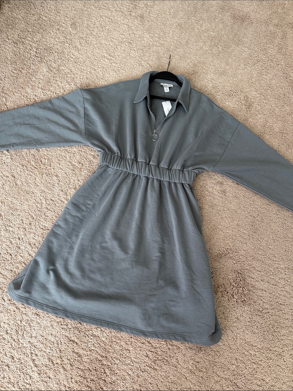 NWT Nordstrom Topshop Zip Collar Cinched Waist Dress Gray NWT Size 8 - Picture 2 of 9